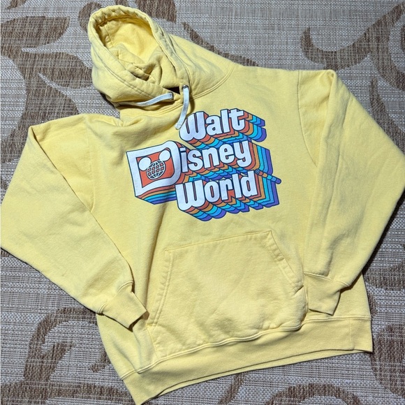 Walt Disney World Retro sweatshirt hoodie - size small, yellow, vintage logo - Picture 1 of 6